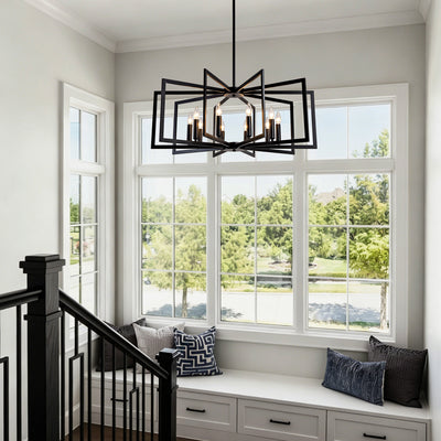 10-Light Metal Lantern Tiered Pendant Hanging Light Fixtures, Industrial Farmhouse Adjustable Height Chandeliers for Dining Room Hallway Foyer Entryway--Matte Black (E26 Bulbs Not Included)