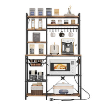 Load image into Gallery viewer, Kitchen Bakers Rack, 5 ft Power Cable Bakers Rack with Power Outlet, Kitchen Stand with X-Shaped Support Bar, 10 S-Shaped Hooks, Coffee Bar Stand for Dishes, Spice Bottles, Built-In Power Strip
