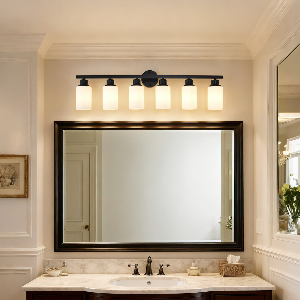 6-Light Matte Black Wall Lamps with White Glass Shades (No Bulbs) Sconce Lighting for Bedroom Living Room