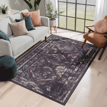Load image into Gallery viewer, MAVAL Black Washable Rug 2' x 3' Doormat Rug (Black+Burgundy, 2' x 3') Modern, Contemporary, Non-Shedding &amp; Easy to Clean, Ideal for Living Room, Bedroom, Dining Space, 36*24 inch