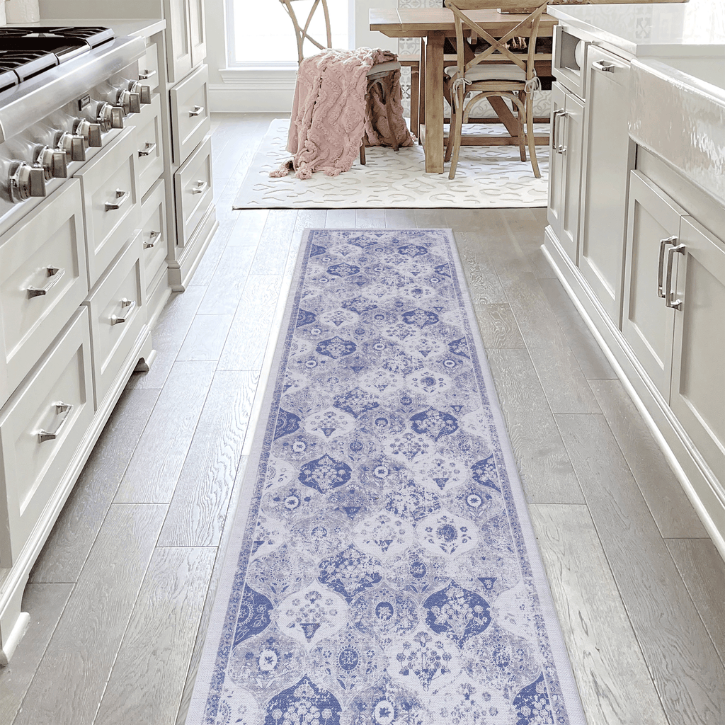 MAVAL Blue Washable Rug 2' x 3' Doormat Rug (Blue, 2' x 3') Modern, Contemporary, Non-Shedding & Easy to Clean, Ideal for Living Room, Bedroom, Dining Space, 36*24 inch