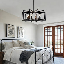 Load image into Gallery viewer, 10-Light Metal Lantern Tiered Pendant Hanging Light Fixtures, Industrial Farmhouse Adjustable Height Chandeliers for Dining Room Hallway Foyer Entryway--Matte Black (E26 Bulbs Not Included)