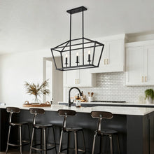 Load image into Gallery viewer, 3-Light Farmhouse Kitchen Island Lighting,5 Light Industrial Linear Chandelier for Dining Room Metal Matte Black Finish Hanging Pendant Light Fixture for Bedroom Living Room Hallway Conference Room
