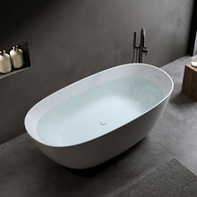 Load image into Gallery viewer, 61'' Freestanding Bathtub Resin Stone Soaking Bathtub Solid Surface Modern Tubs with Overflow and Pop-up Drain in White