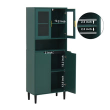 Load image into Gallery viewer, Tempered Glass Door Tall Storage Bookcase with adjustable board, 4 doors MDF painting finished cabinet, Green, Living room Bedroom storage
