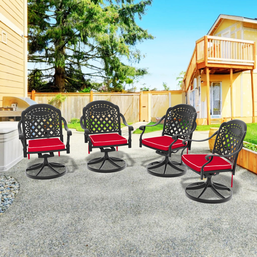 Cast Aluminum Patio Swivel Chair 2PCS With Black Frame and Brown Cushions