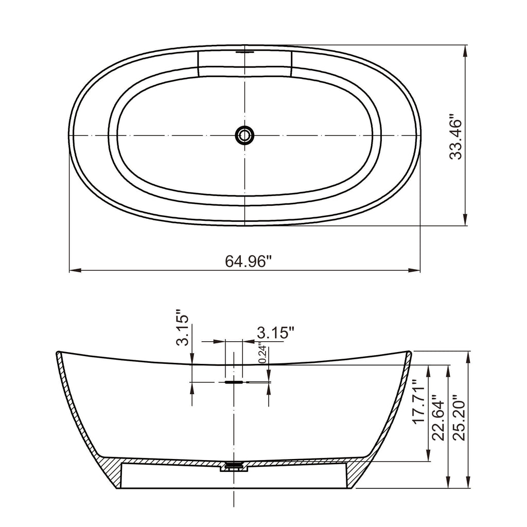 65 inch artificial stone solid surface freestanding bathroom bathtub