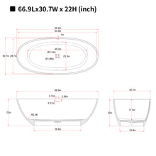 Load image into Gallery viewer, 67'' Freestanding Bathtub Resin Stone Soaking Bathtub Solid Surface Modern Tubs with Overflow and Pop-up Drain