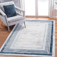 Load image into Gallery viewer, MARFI Collection 2.X3. Blue / Ivory / Bordered Doormat Rug Modern, Contemporary, Non-Shedding &amp; Easy to Clean, Ideal for Living Room, Bedroom, Dining Space, 36*24 inch