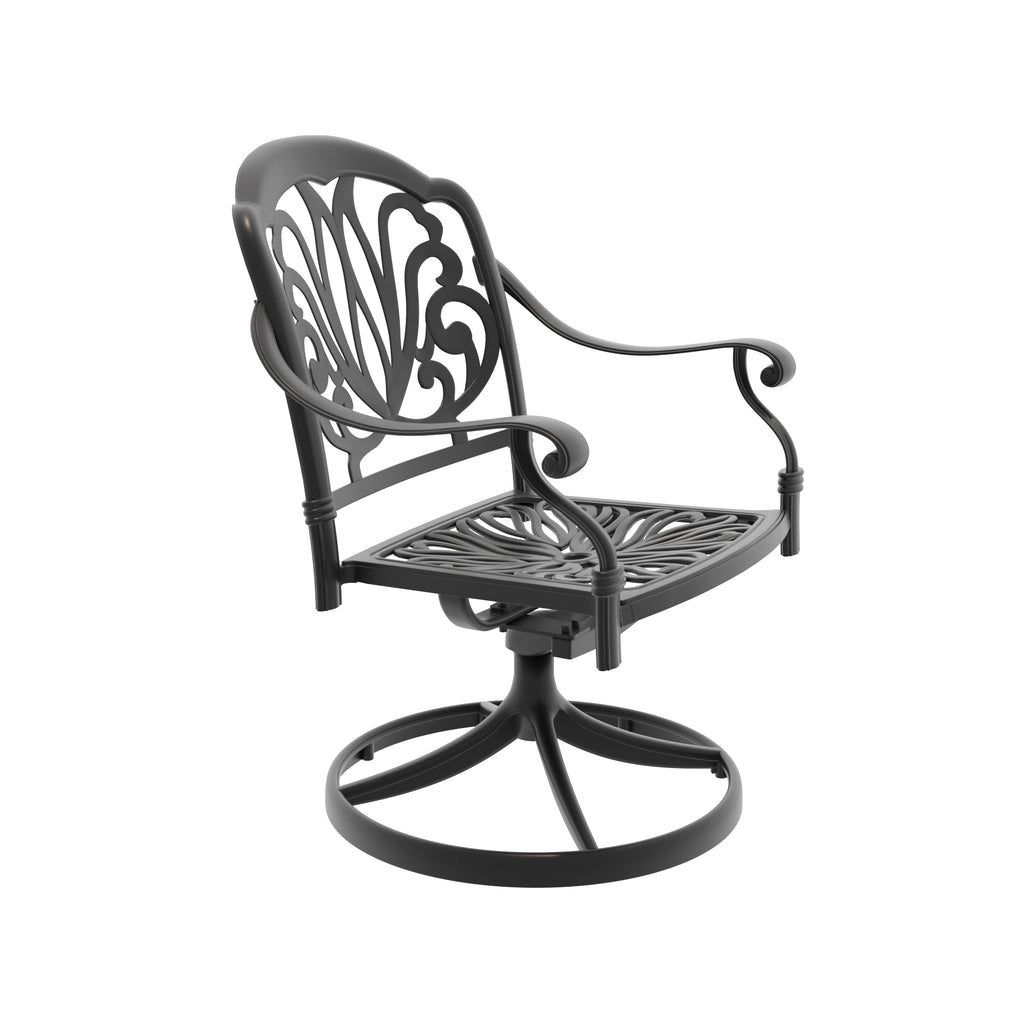 Cast Aluminum Patio Swivel Chair 2PCS With Black Frame and Brown Cushions