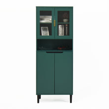 Load image into Gallery viewer, Tempered Glass Door Tall Storage Bookcase with adjustable board, 4 doors MDF painting finished cabinet, Green, Living room Bedroom storage