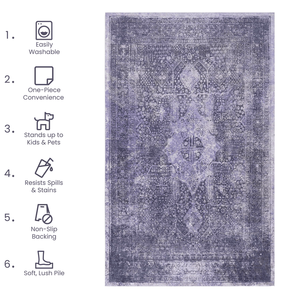 MAVAL Anthracite Washable Rug 2' x 3' Doormat Rug (Anthracite, 2' x 3') Modern, Contemporary, Non-Shedding & Easy to Clean, Ideal for Living Room, Bedroom, Dining Space, 36*24 inch