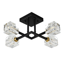Load image into Gallery viewer, Modern Luxurious Crystal Ceiling Light, 4 Lights (BO INCLUDED Bulb) Modern Crystal Ceiling Light for Dining Room, Pendant Lamp Ceiling Lighting for Living Bedroom Hall Balcony --Matte Black
