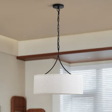 Load image into Gallery viewer, Modern 3-Light Fabric Pendant Light, Black Adjustable Drum Chandelier, Matte Black Fabric Shade Ceiling Light Fixture for Dining Room Living Room Bedroom