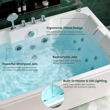 Load image into Gallery viewer, KORRA 61 Inch Acrylic Whirlpool Massage Bathtub for 2 Person 16 Water Jets LED Lights Heater for Jacuzzi Spa Massage