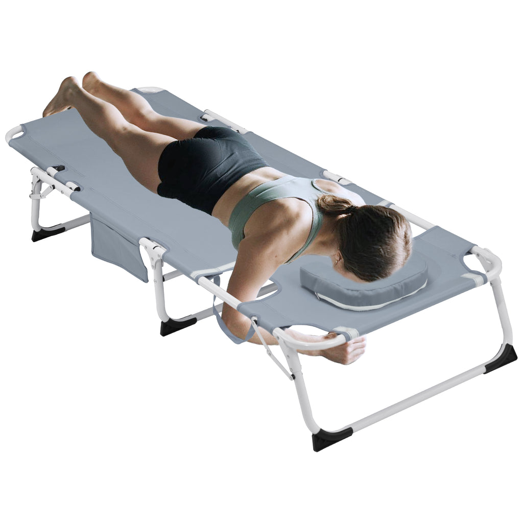 3-in-1 Heavy Duty Tanning Chair with Face Hole Adjustable 5-Position Folding Chaise Lounge Chairs for Outside Portable Lay Flat Beach Lounge Chair for Outdoor Sunbathing Patio Pool Lawn Camping Deck P