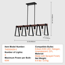 Load image into Gallery viewer, 4-Light Kitchen Island Pendant Lights 60W Adjustable Dining Room Light E26