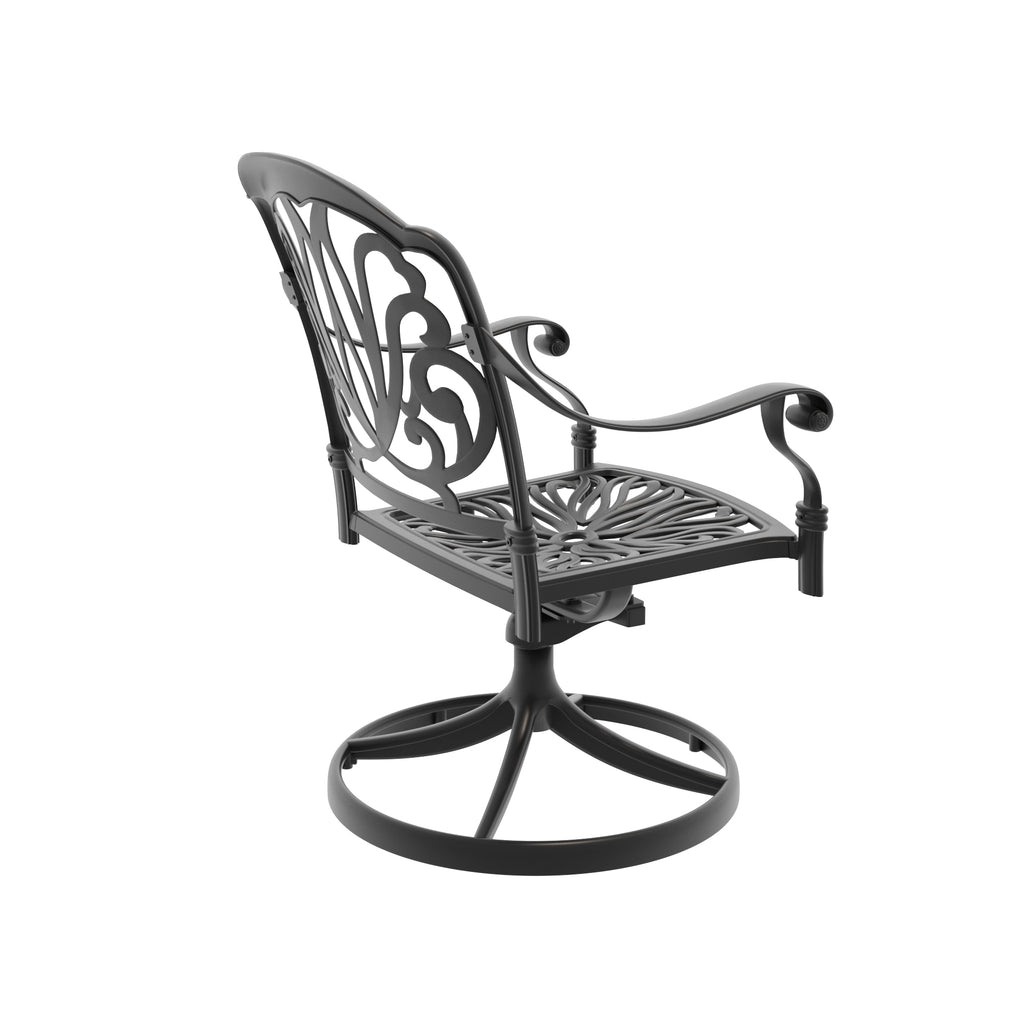 Cast Aluminum Patio Swivel Chair 2PCS With Black Frame and Brown Cushions