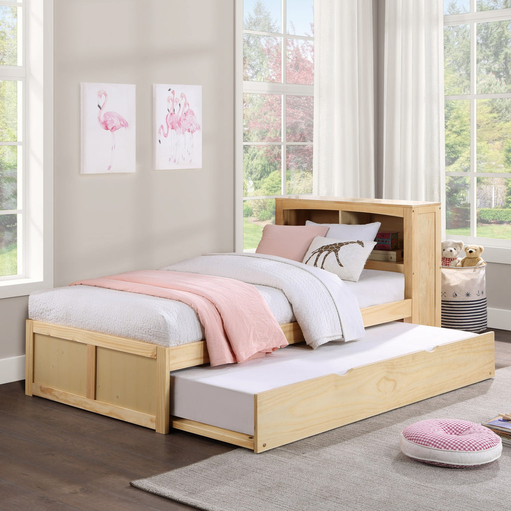 Natural Pine Finish 2pcs Storage Boxes with Caster Wheels Transitional Bedroom Furniture Under-Bed Toy Boxes