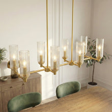 Load image into Gallery viewer, Willow Eight Lights Island With Clear Ribbed Glass Pendant Lamp - Satin Brass