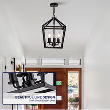 Load image into Gallery viewer, Farmhouse Lantern Chandelier 3-Light, Industrial Black Ceiling Light Fixture with Rustic Open Cage and Adjustable Hanging Height, E12 Base for Kitchen Island, Dining Room, Entryway, Foyer