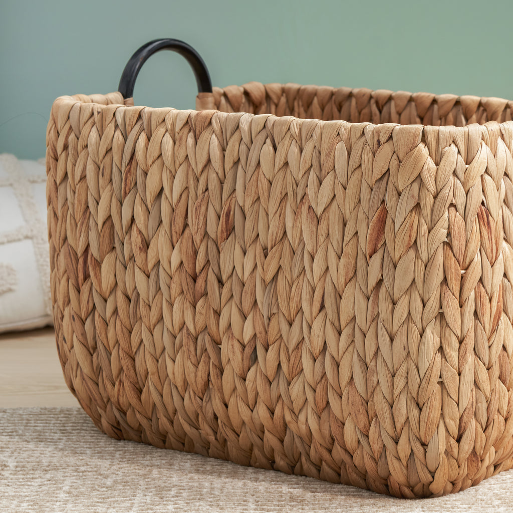 Ludmilla Rectangular Multi Purpose Water Hyacinth Woven Wicker Baskets with Handles - 16" x 12" x 13" - Natural Brown - For Towel, Toys, Magazine and Kitchen Storage