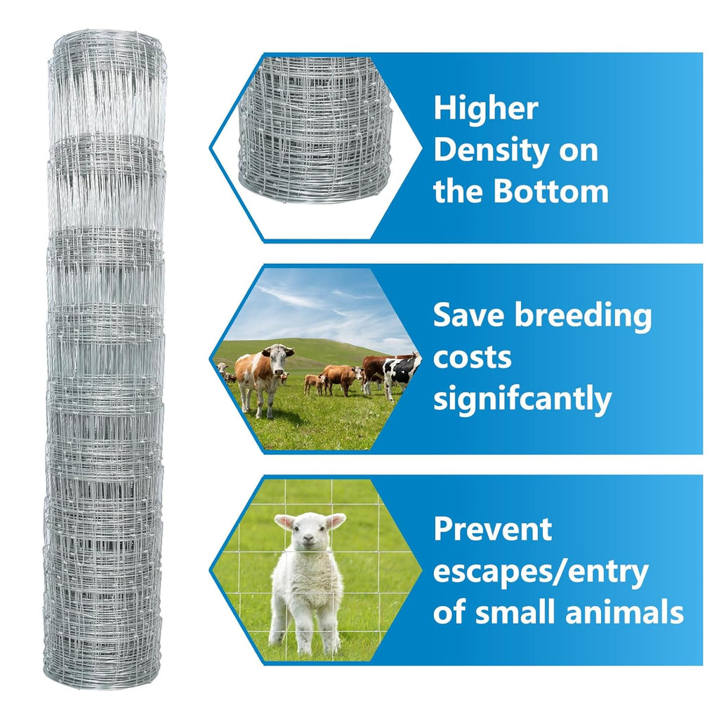 Farm Livestock Fence, 6*328FT Galvanised Iron Wire Farm Fence Cattle Fence Deer Fence Grassland Fence,Please Check Size Chart, Not for Small Animals