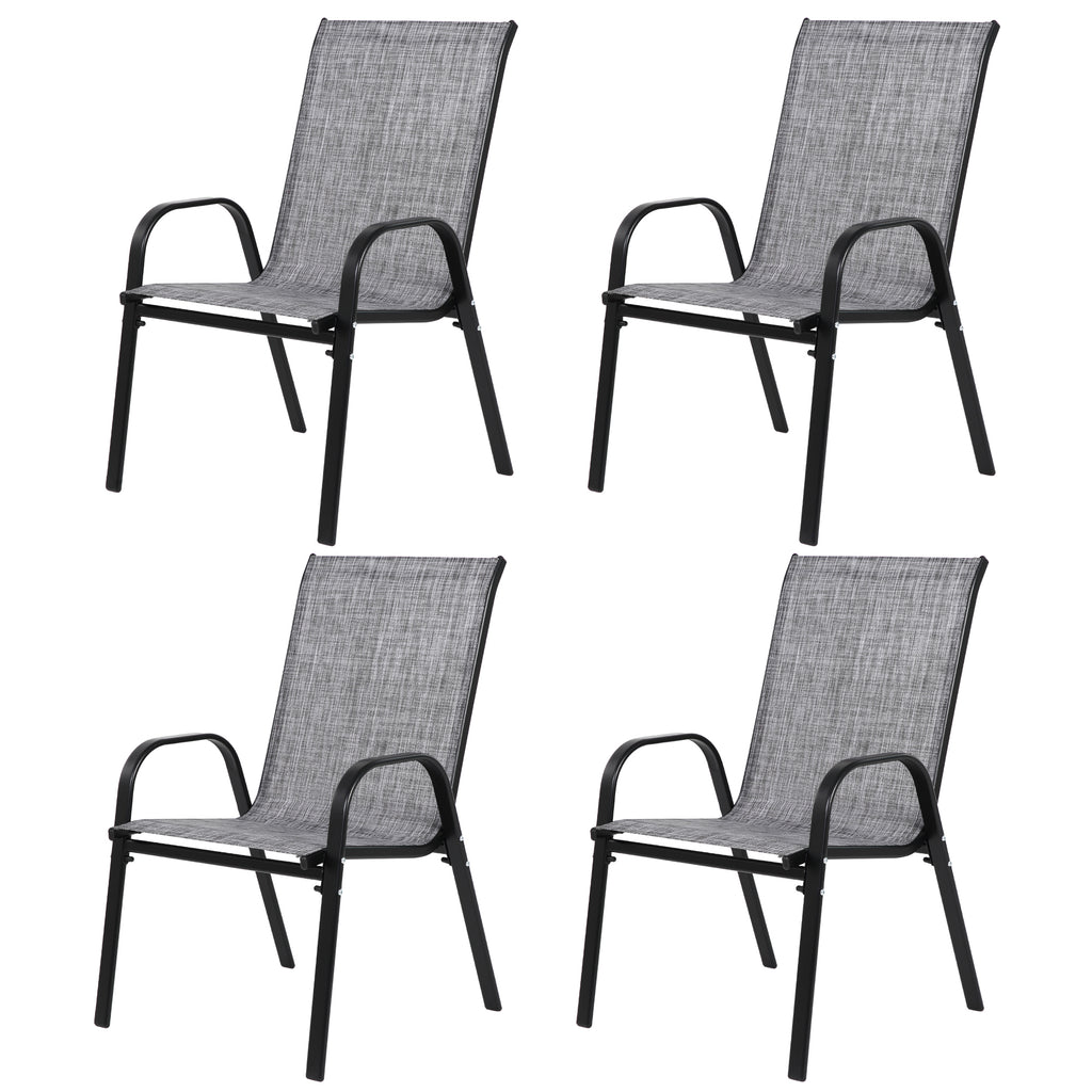 4 Piece Patio Chairs, Outdoor Camping Chairs with Breathable Textilene Fabric, Set of 4 Garden Chairs with Armrest High Backrest for Garden Patio Pool Beach Yard Space Saving ( Grey)