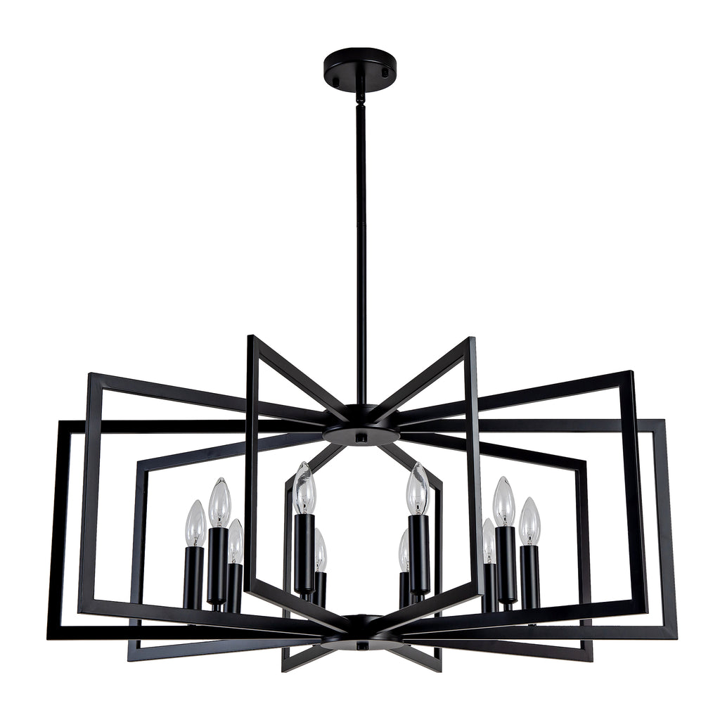 10-Light Metal Lantern Tiered Pendant Hanging Light Fixtures, Industrial Farmhouse Adjustable Height Chandeliers for Dining Room Hallway Foyer Entryway--Matte Black (E26 Bulbs Not Included)