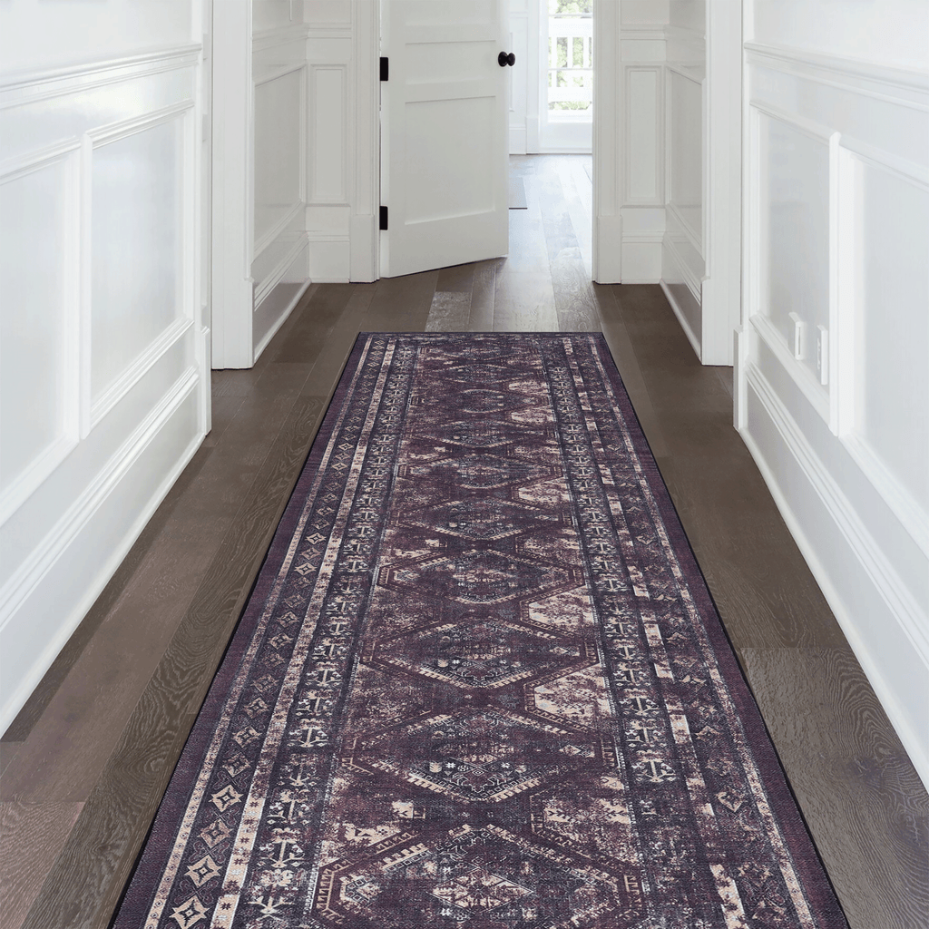 MAVAL Black Washable Rug 2' x 3' Doormat Rug (Black+Burgundy, 2' x 3') Modern, Contemporary, Non-Shedding & Easy to Clean, Ideal for Living Room, Bedroom, Dining Space, 36*24 inch