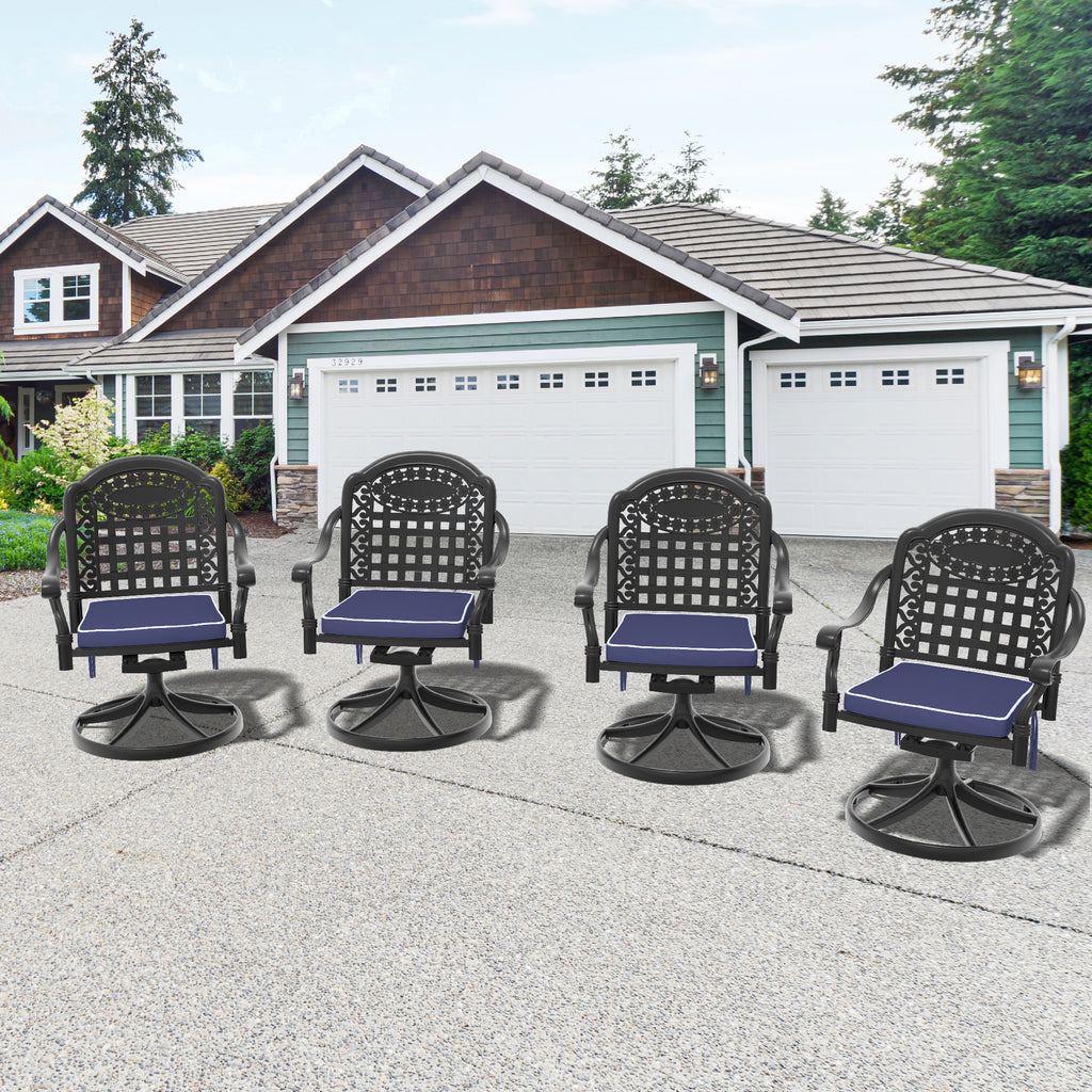 Cast Aluminum Patio Swivel Chair 2PCS With Black Frame and Brown Cushions