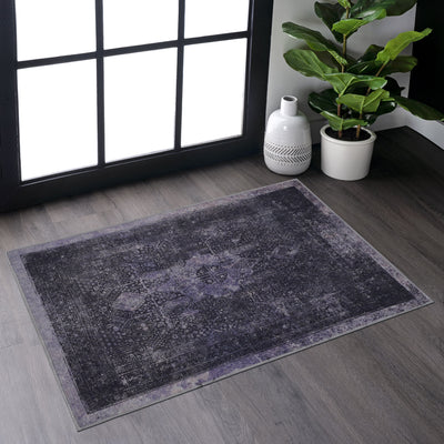 MAVAL Anthracite Washable Rug 2' x 3' Doormat Rug (Anthracite, 2' x 3') Modern, Contemporary, Non-Shedding & Easy to Clean, Ideal for Living Room, Bedroom, Dining Space, 36*24 inch