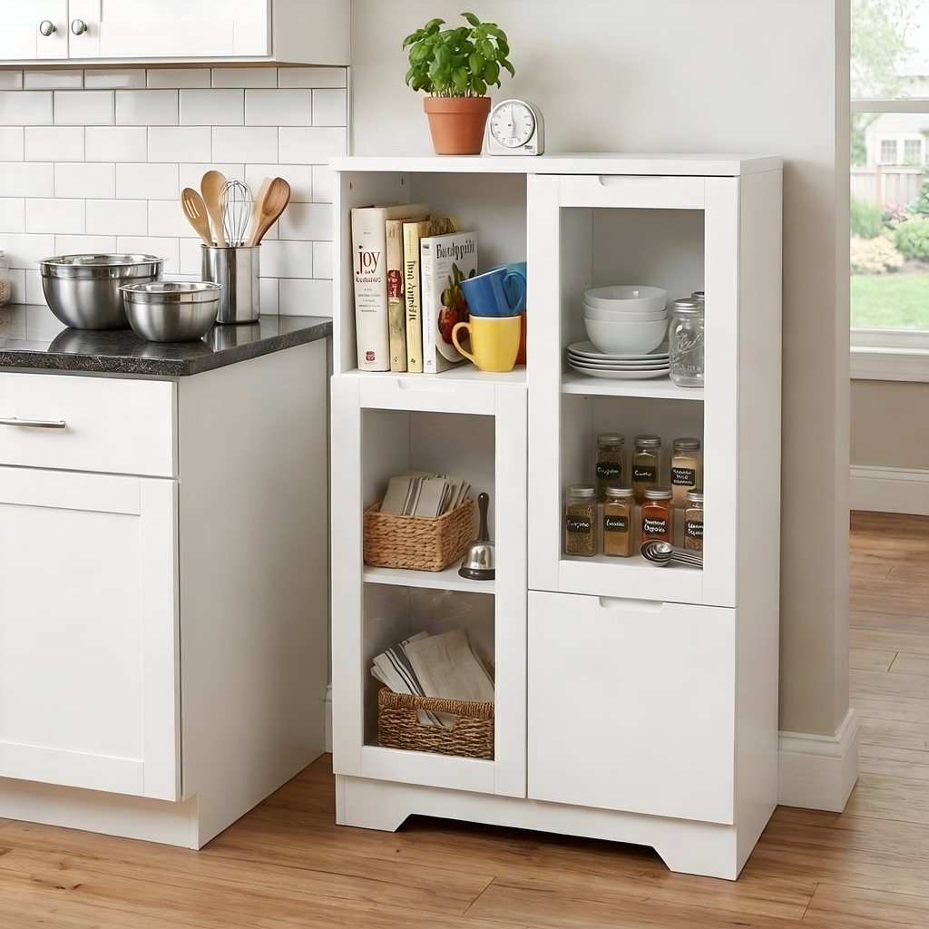 MDF painted Cabinet with Glass Doors and drawer, open storage space, Navy Blue, Bedroom, Living room