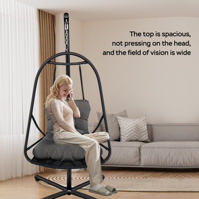 Swing Egg Chair with Stand Indoor Outdoor Wicker Rattan Patio Basket Hanging Chair with C Type bracket , with cushion and pillow,Patio Wicker folding Hanging Chair( Special construction cup holder