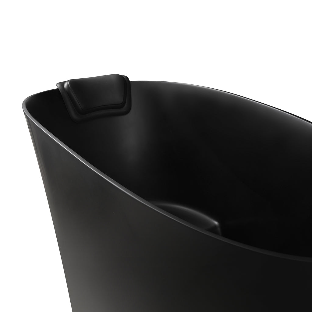 51" Solid Surface Oval Freestanding Black Bathtub with Overflow and Drain Assembly, with Integral Seat and headrest, LTL