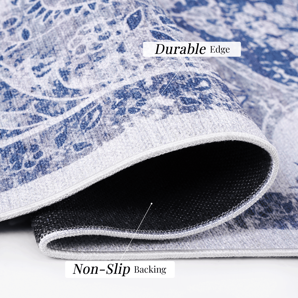 MAVAL Blue Washable Rug 2' x 3' Doormat Rug (Blue, 2' x 3') Modern, Contemporary, Non-Shedding & Easy to Clean, Ideal for Living Room, Bedroom, Dining Space, 36*24 inch