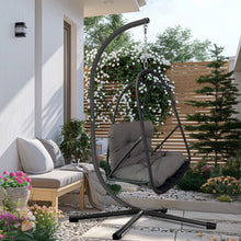 Load image into Gallery viewer, Swing Egg Chair with Stand Indoor Outdoor Wicker Rattan Patio Basket Hanging Chair with C Type bracket , with cushion and pillow,Patio Wicker folding Hanging Chair( Special construction cup holder