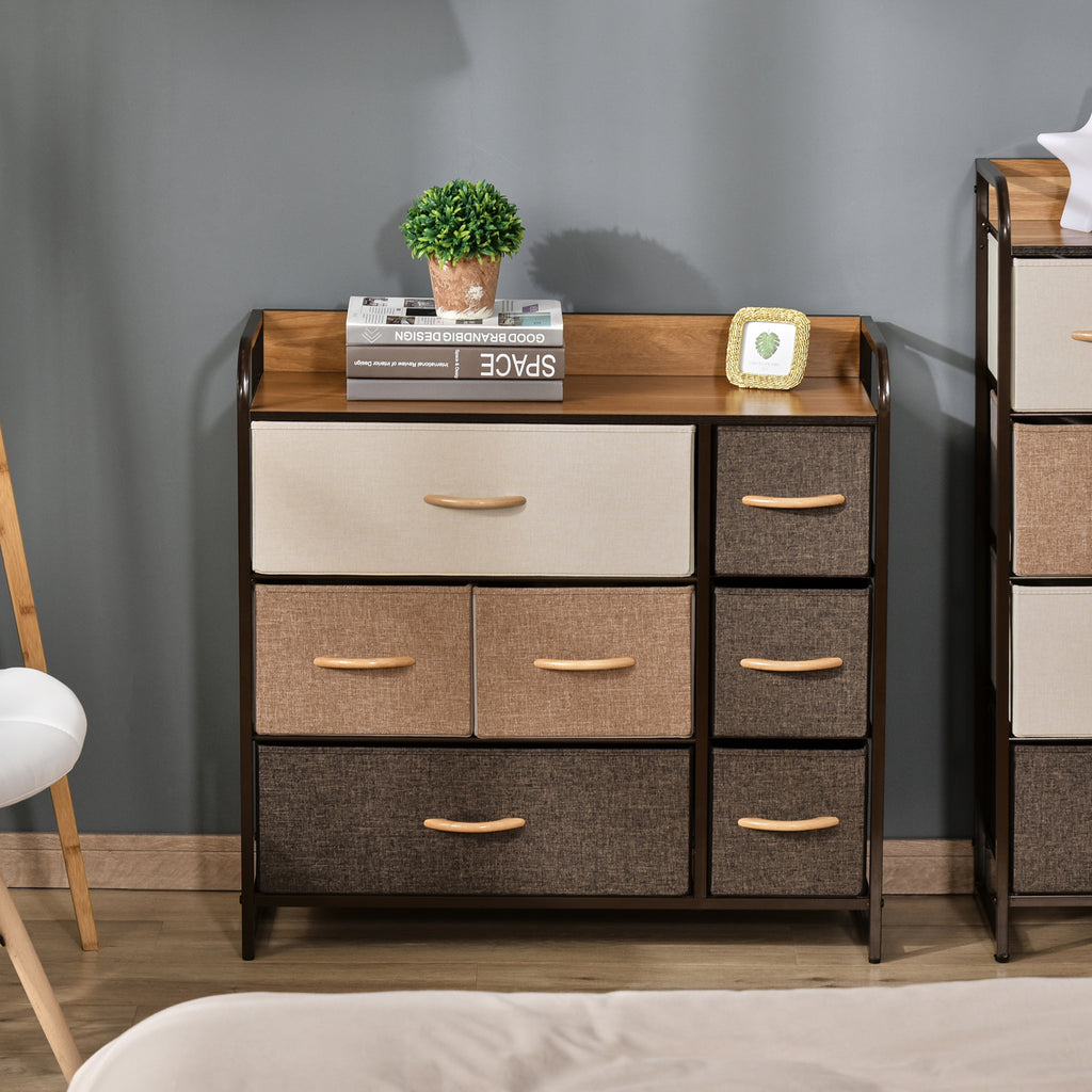 HOMCOM 7-Drawer Dresser, Fabric Drawers, 3-Tier Storage Organizer for Bedroom Entryway, Tower Unit with Steel Frame Wooden Top, Maple Wood