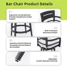 Load image into Gallery viewer, Modern Outdoor 2-Piece Swivel Bar Chairs – Aluminum Frame with Ember Black, 360° Swivel, Ergonomic Backrest &amp; Armrests, Tapered Legs, Sunbrella Cushion, Weather-Resistant &amp; Durable Patio Bar Stool