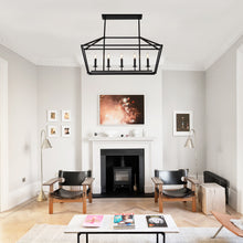 Load image into Gallery viewer, 5-Light Farmhouse Kitchen Island Lighting,5 Light Industrial Linear Chandelier for Dining Room Metal Matte Black Finish Hanging Pendant Light Fixture for Bedroom Living Room Hallway Conference Room