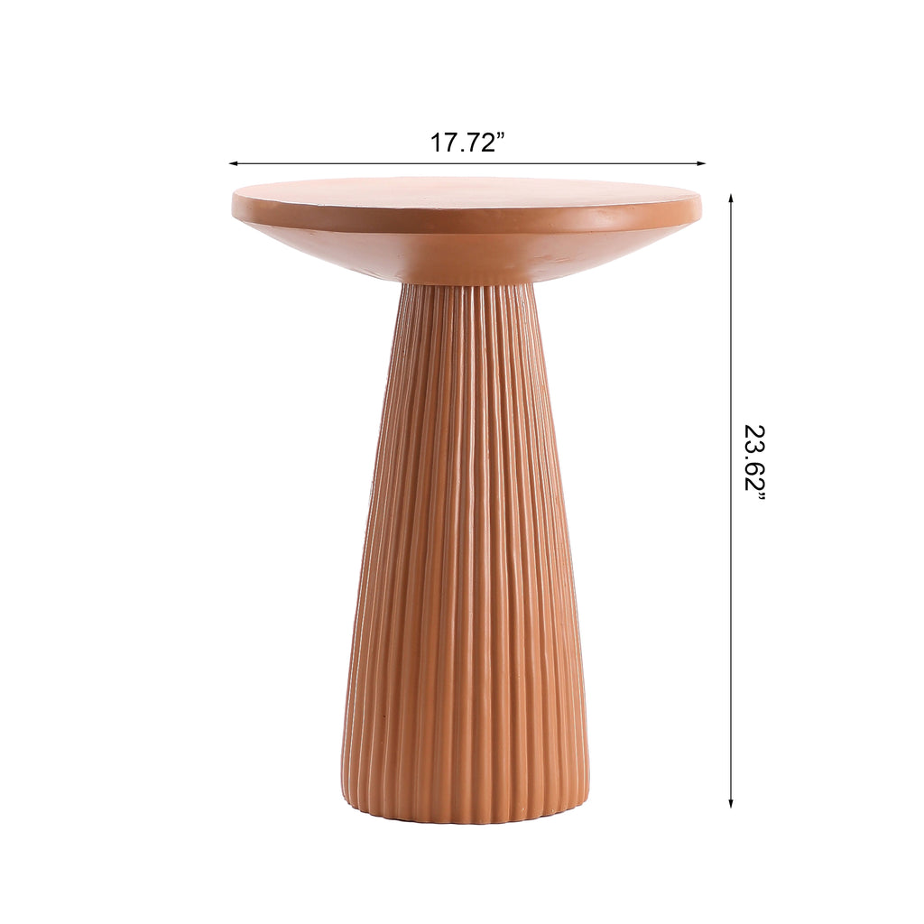 Light Coffee Magnesium Oxide Fluted Base Side Table, 17.72" Diameter Round Accent Table