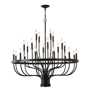 24-Light Black Chandelier Industrial Iron Candle Chandelier Modern Suspended Farmhouse Chandeliers Pendant Light Fixtures for Dining Room Bedroom Living Room Kitchen Island Foyer E12 Bulb (NO Include)