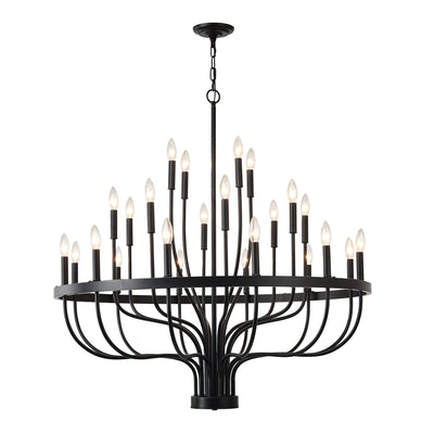 24-Light Black Chandelier Industrial Iron Candle Chandelier Modern Suspended Farmhouse Chandeliers Pendant Light Fixtures for Dining Room Bedroom Living Room Kitchen Island Foyer E12 Bulb (NO Include)