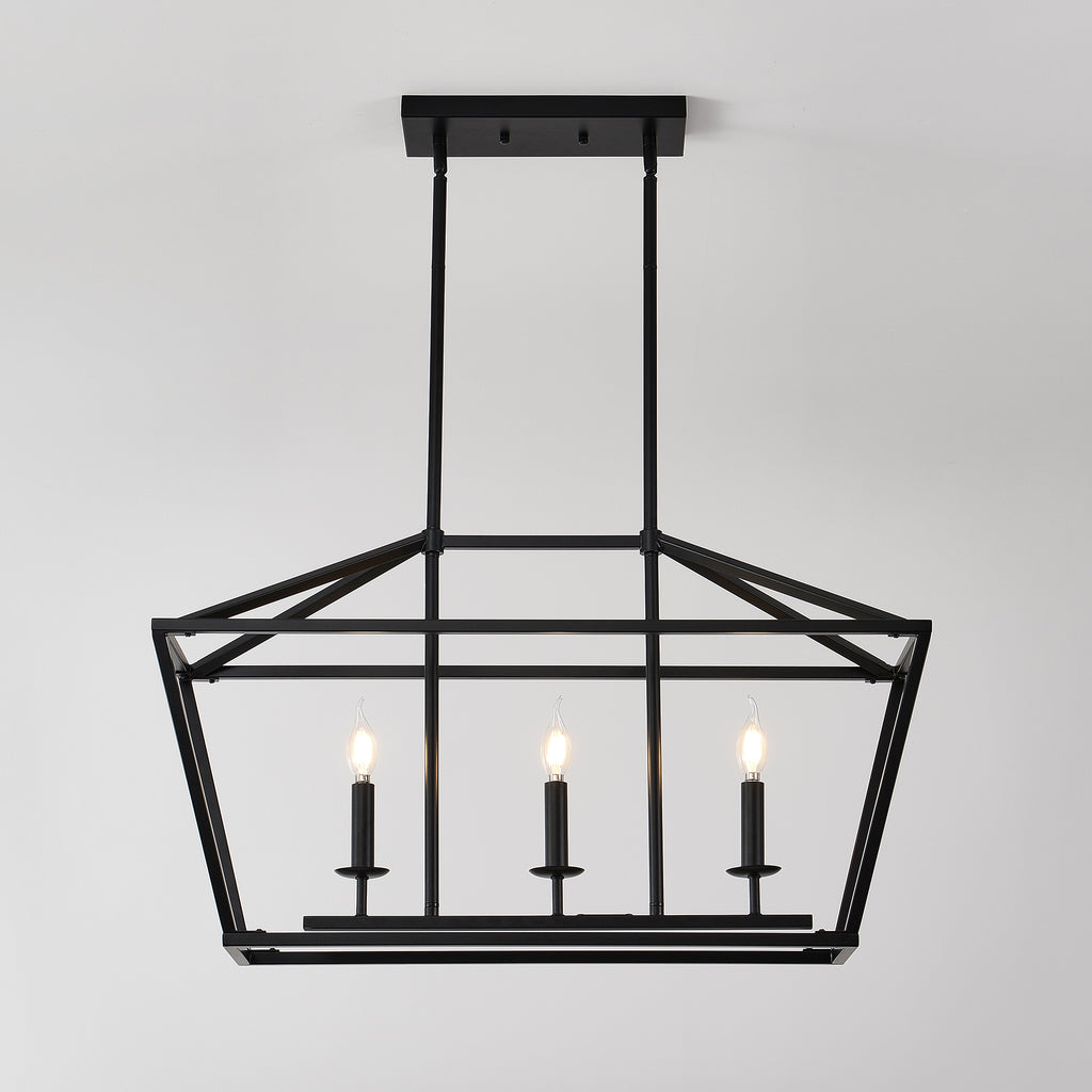 3-Light Farmhouse Kitchen Island Lighting,5 Light Industrial Linear Chandelier for Dining Room Metal Matte Black Finish Hanging Pendant Light Fixture for Bedroom Living Room Hallway Conference Room
