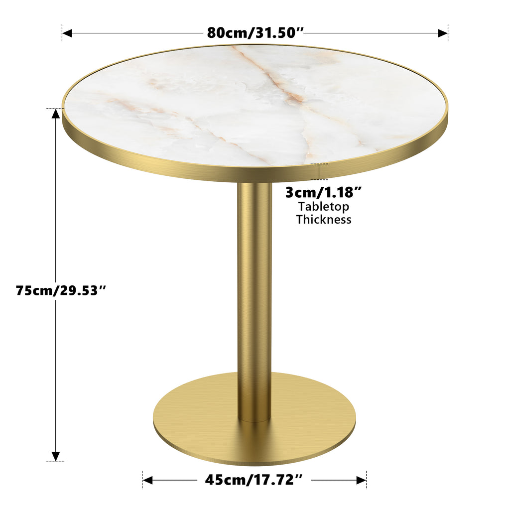 31.5" Round Modern Tulip Dining Table, Sintered Stone Tabletop with Luxury Faux Marble Print, Stainless Steel Bracket Base, Scratch & Wear Resistant, Waterproof Surface, Ideal for Indoor & Outdoor Use
