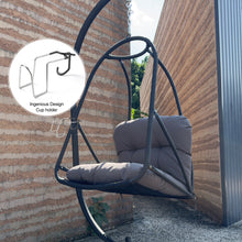 Load image into Gallery viewer, Swing Egg Chair with Stand Indoor Outdoor Wicker Rattan Patio Basket Hanging Chair with C Type bracket , with cushion and pillow,Patio Wicker folding Hanging Chair( Special construction cup holder