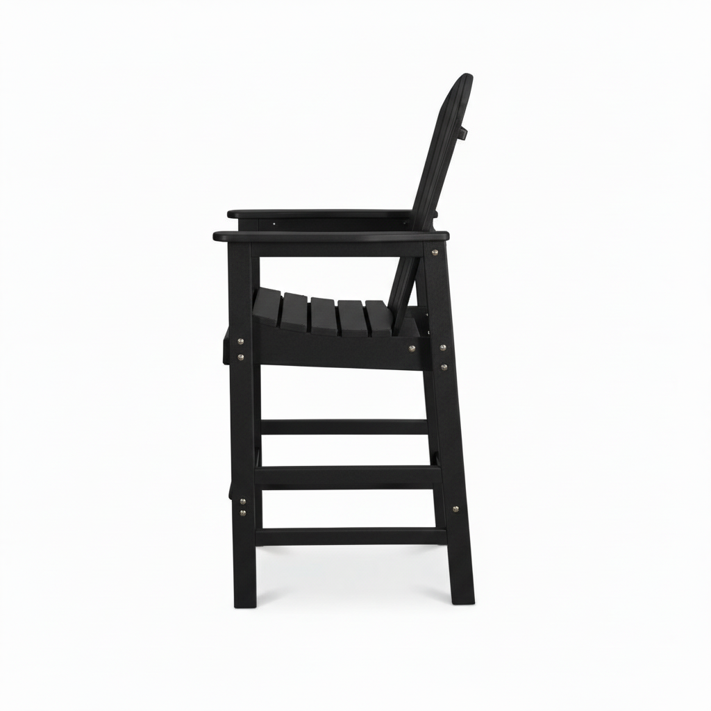 HDPE Bar Height Adirondack Chair with Cup Holder, All-Weather Outdoor Patio Bar Chair with Armrests 1 Piece(BK)