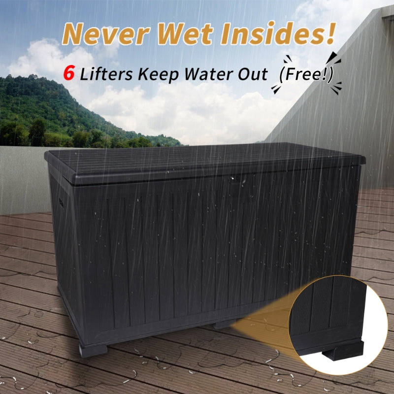 230 Gallon Resin Outdoor Deck Box Waterproof, Extra Large Patio Storage Box with Lockable Storage Containers for Patio Furniture Cushions, Pool Accessories, Garden Tools
