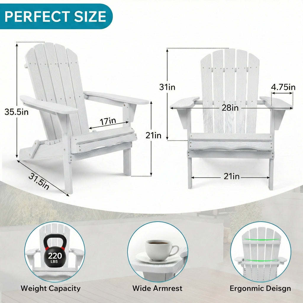 Wood Lounge Patio Chair for Garden Outdoor Wooden Folding Embossed Adirondack Chair Solid Wood Lounge Patio Chair with Wood Grain