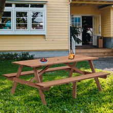 Load image into Gallery viewer, 8 Person Brown Wooden Picnic Table, Outdoor Camping Dining Table with 2 Seats, Garden, DIY with 2 Built-in Benches, 2220lb Capacity